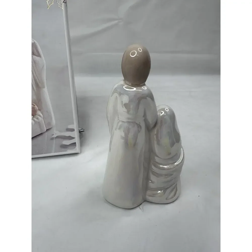 Pier 1 Nativity Figurine Holy Family Iridescent Porcelain Ceramic 4